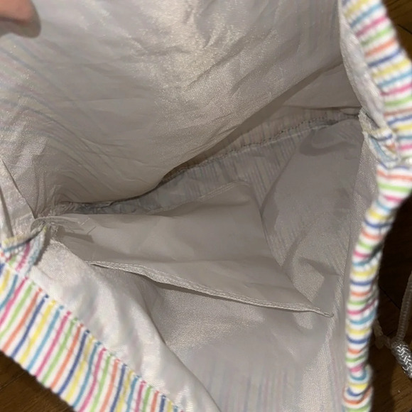 Seersucker sling drawstring backpack travel bag multicolor colorful stripes - Picture 6 of 8